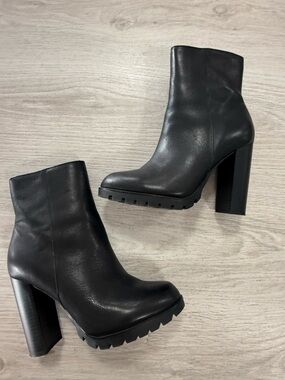 Aldo Black Leather Platform Block Heel Ankle Boots